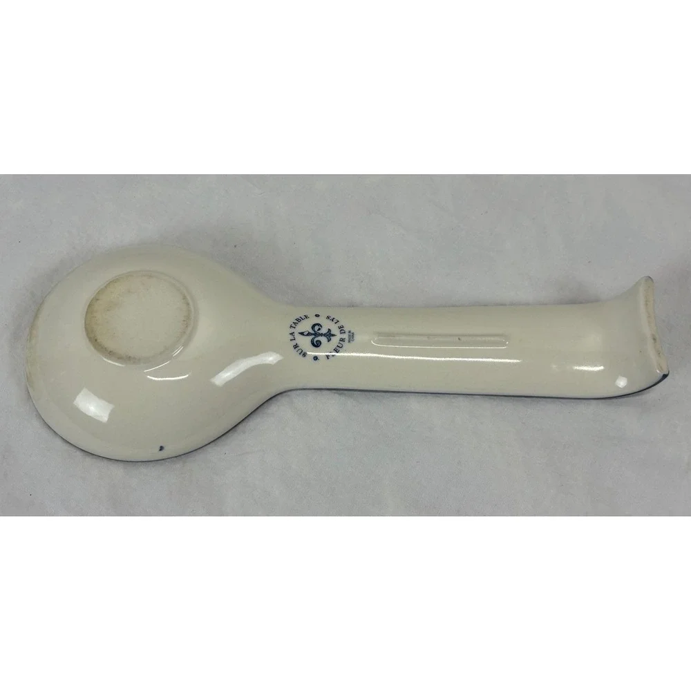 Vtg Sur La Table Flour De Lis Spoon Rest Blue White Large Sainte Germaine